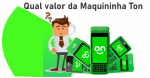 Pessoa com expressão de dúvida analisando o valor da maquininha de cartão Ton, com todos os modelos expostos lado a lado.